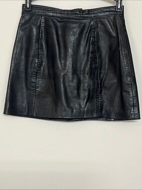 🌞 IOU Vintage 80s Genuine Black Leather Mini Moto Skirt Size 3